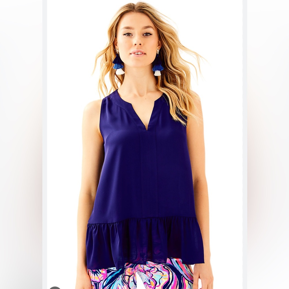 Lilly Pulitzer Grammercy Sleeveless Peplum Top in Navy Blue Women’s Size XS
